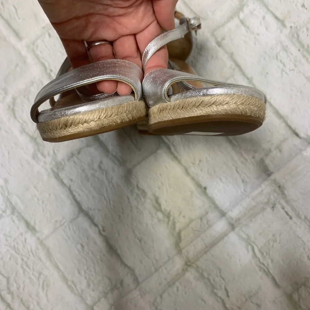 Tabitha Simmons Silver Espadrille Wedge Sandals